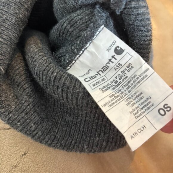 Vintage Carhartt Beanie Hat USA MADE One Size Gray Knit Cuffed Logo Y2K Gorp - Picture 4 of 9